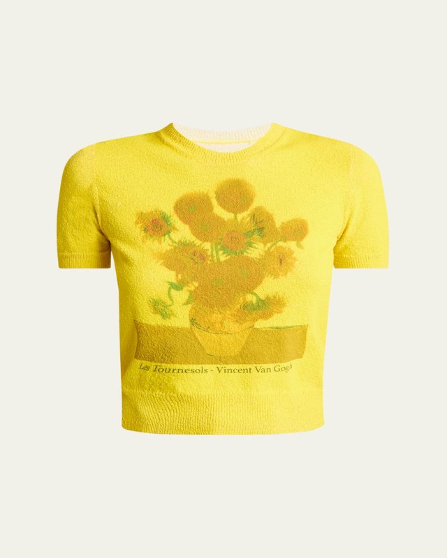 Printed Van Gogh Sunflower Short Sleeve Sweater